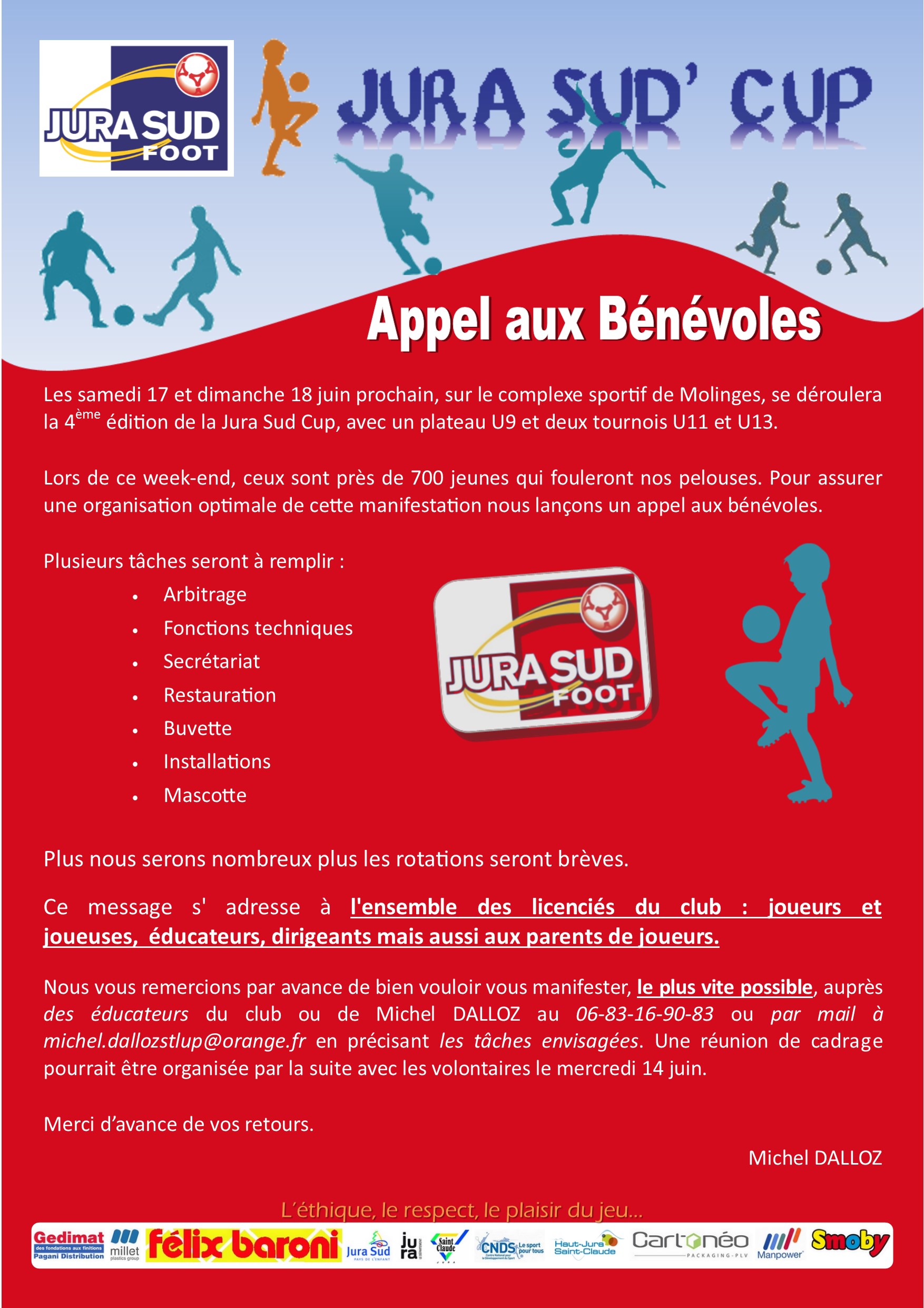 APPEL AUX BENEVOLES JSF CUP 2017