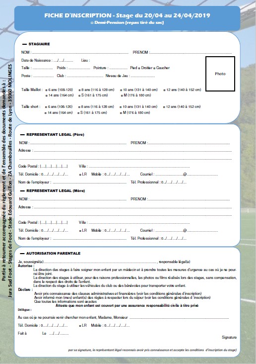 Fiche Inscription Stage Fem